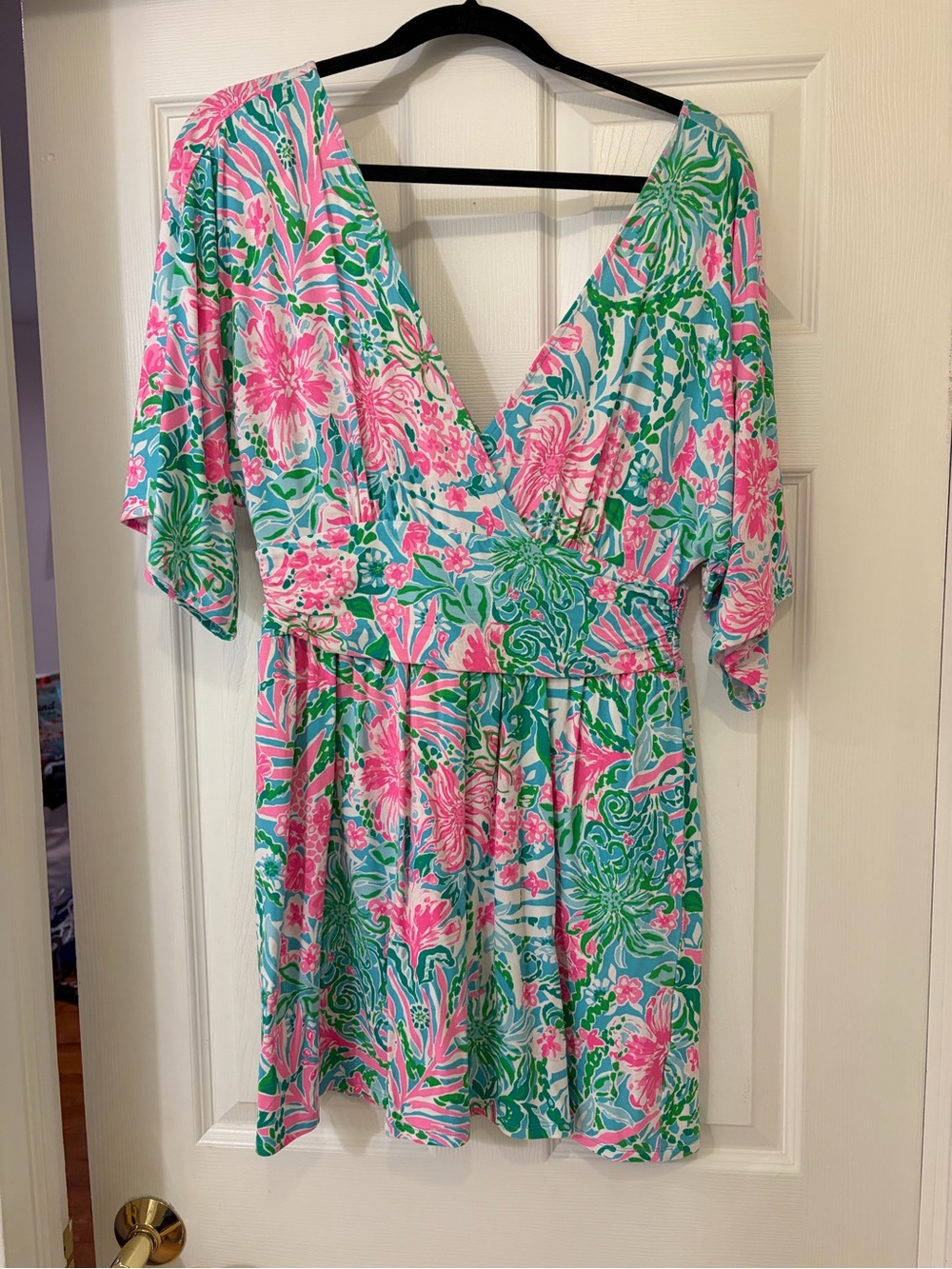 Lilly Pulitzer Pink, Green & Aqua Floral V-Neck Dress